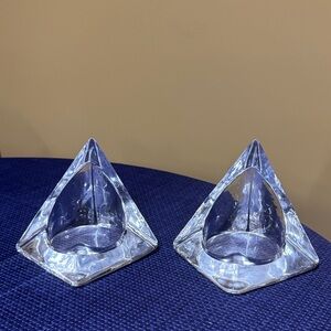 Nybro Ice Glass Candleholders, Set of 2, Made in Sweden by Tord Kjellstrom 1970s